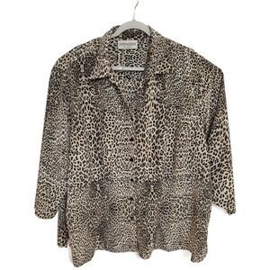 Donkenny Shirt Womens 3X Leopard Animal Print Button Down Long Sleeve Blouse Top